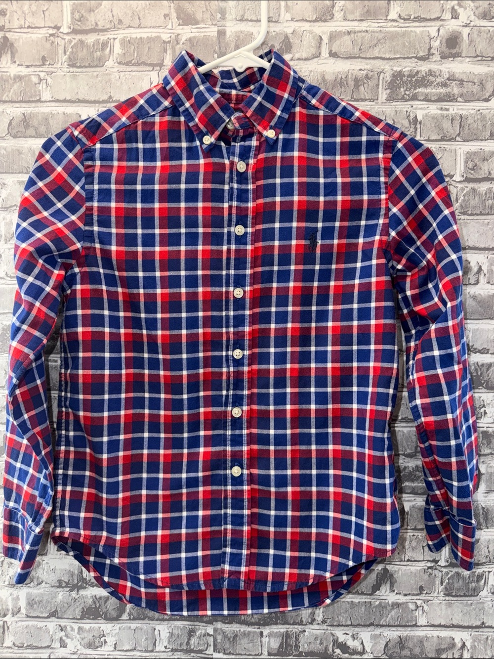 Boy's Ralph Lauren Button -Down Plaid Shirt in Navy‎ & Red
